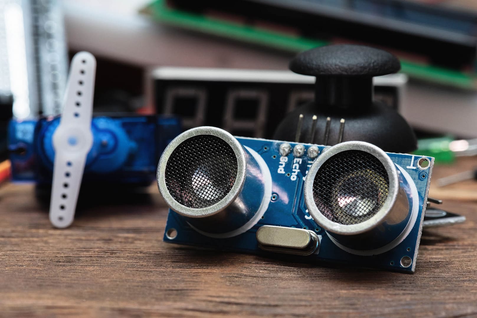 Ultrasonic sensor on the table close up.